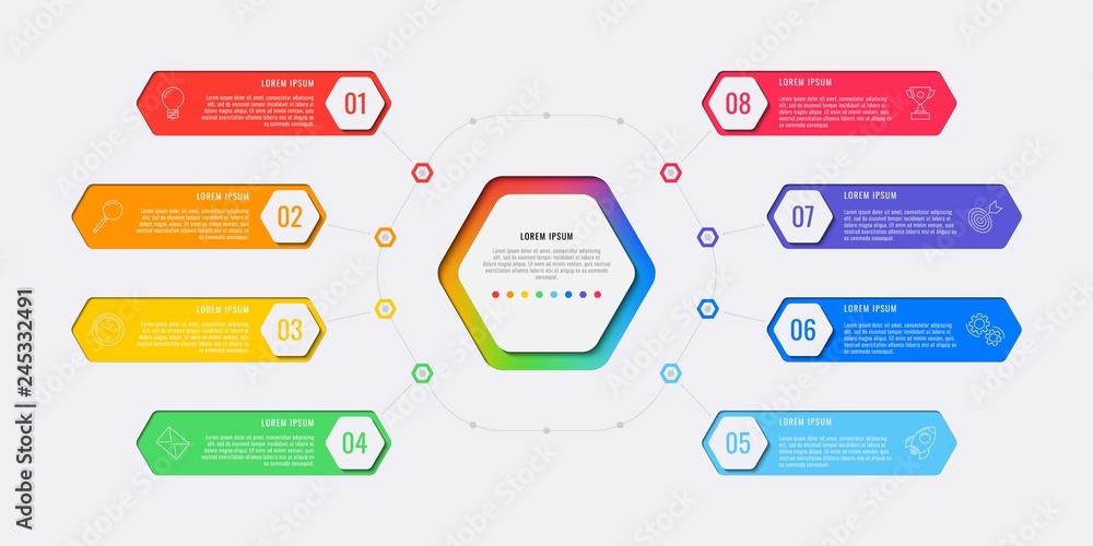 Aufkleber simple eight steps design layout infographic template with hexagonal elements. business process diag