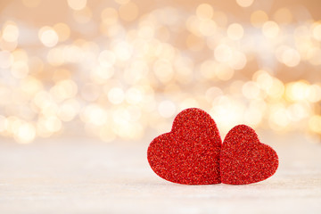 Red heart bokeh background, valentine day greeting card.