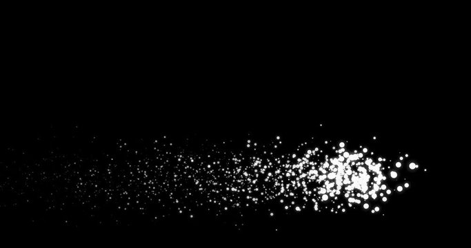 sparkling and seething energy group moves from left to right of the screen leaving a trail of bright bubbles. Trail of energy in a particle system