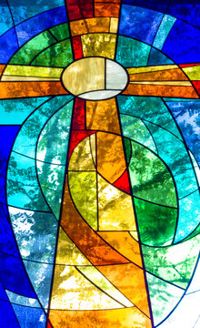 Stained Glass Cross In Bright Vivid Colors