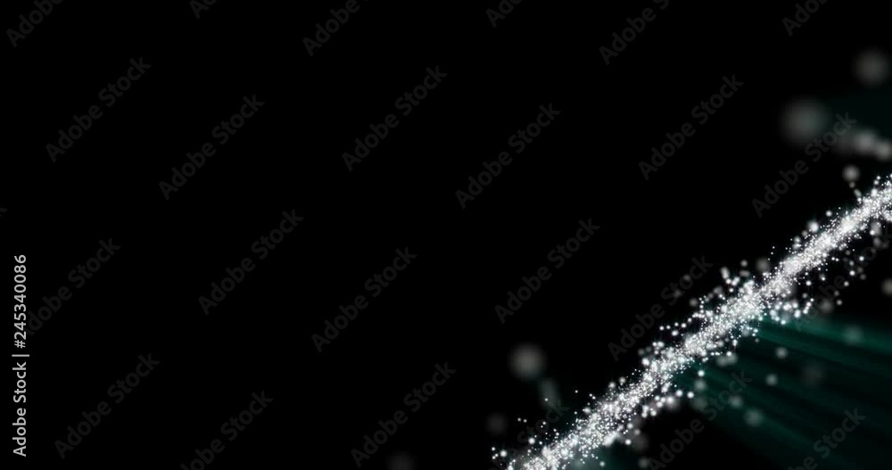 Poster grid of dots sparkly and glowing moving and shiny on black background. cloud of dust moving from ord