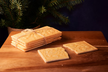 Christmas composition with Goro. Norwegian sweet bread. Cardamom cookie, cracker, waffle. Traditional for Christmas celebration in Norway.