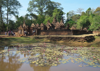 Siem Reap,Cambodia-January 9, 2019: Towers and moat of Banteay Srei in Siem Reap, Cambodia
