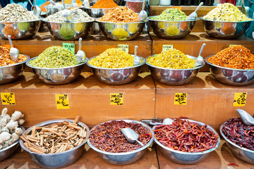 Spices in row at Jerusalem market, Israel