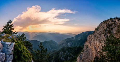 Summer sunset in "Red Wall", rodopa mountain, Bulgaria