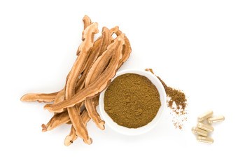 Dried linghzi mushroom, powder and capsules