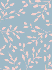 Elegant botanical background in pastel colors. Leaves and natural floral elements pink beige blue colors. Simple minimal style. Vector illustration.