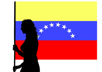 Young girl with the flag of Venezuela on a white background