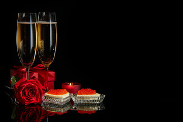 Champagne and red caviar
