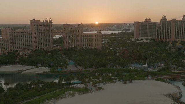Aerial sunset view Paradise Island Resort Nassau Bahamas