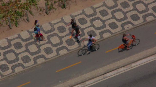 Beach Cycle path in Copacabana Rio de Janeiro from above with classic Portuguese paving design 