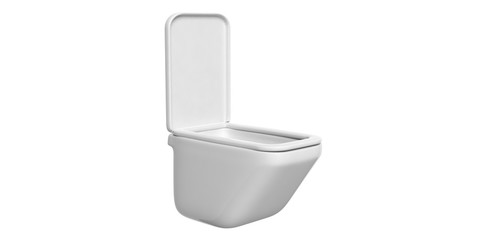 White toilet bowl isolated cutout on white background. 3d illustration
