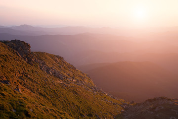 Mountain slopes in sunset light