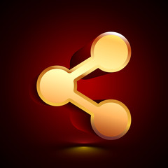 3D stylized Share icon. Golden vector icon. Isolated symbol illustration on dark background.