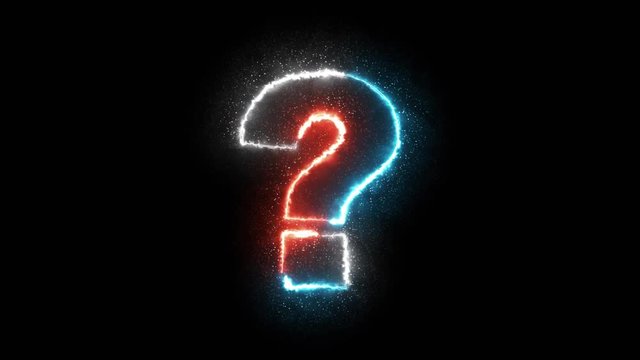 Question mark - fiery shaking colored outline looping on black background generating sparks partickes around in 4k animation