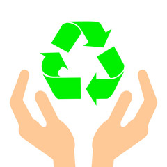 手の上のリサイクルマーク