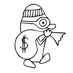 thief with a bag of money robbed a bank cartoon isolated vector silhouette