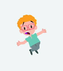 Businessman in casual style jumping terrified.