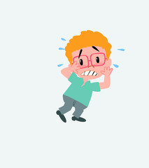 Businessman in casual style very alarmed takes the hands to the head.