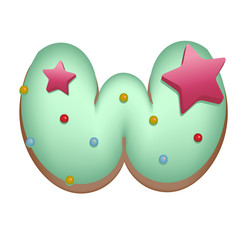 Cartoon vector illustration Donut Letters W. Hand drawn font with sweet bun. Actual Creative art bake alphabet