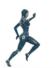 blue cyborg girl on hi tech experience