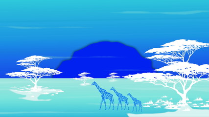 Afrika Landschaft Giraffen pano blau mint