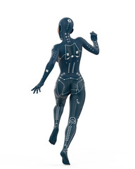 blue cyborg girl on hi tech experience