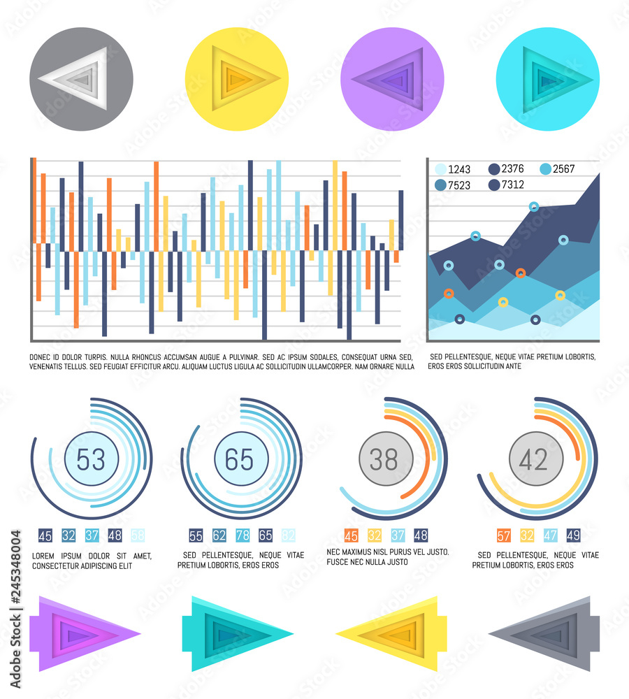 Poster business pie diagrams and arrowheads pointers