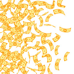 Korean won notes falling. Floating WON bills on wh