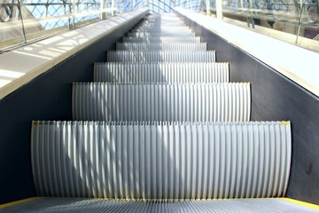 stairway up sunny summer technology modern shopping center city industrial office business center work roof architecture ceiling down steps people