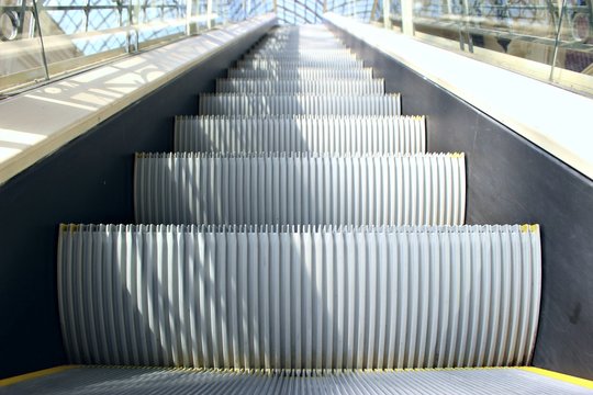 stairway up sunny summer technology modern shopping center city industrial office business center work roof architecture ceiling down steps people
