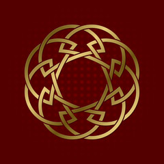 Sacred geometric symbol of circular plexus. Golden mandala logo frame.