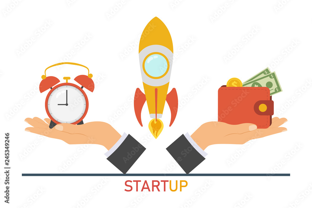Poster the concept of time in business. time to start a startup, quick project implementation. time for a s