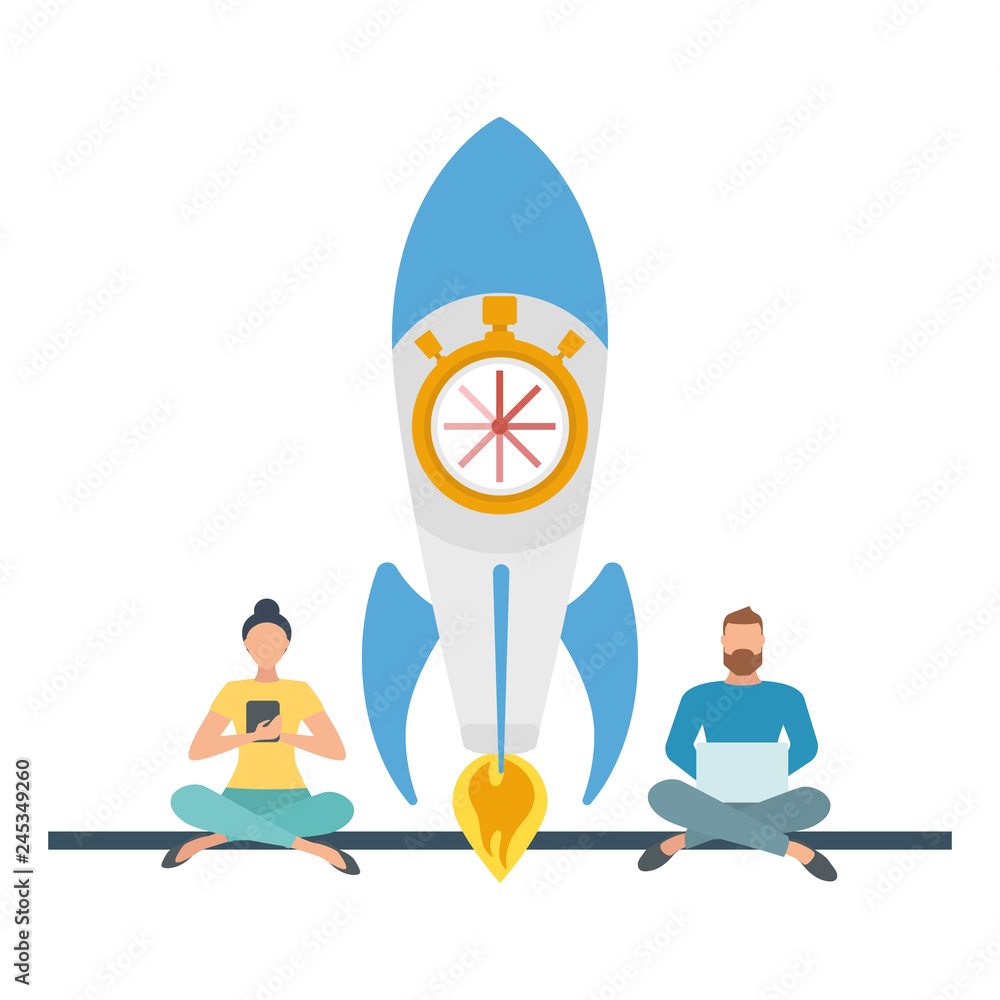 Poster the concept of time in business. time to start a startup, quick project implementation. time for a s