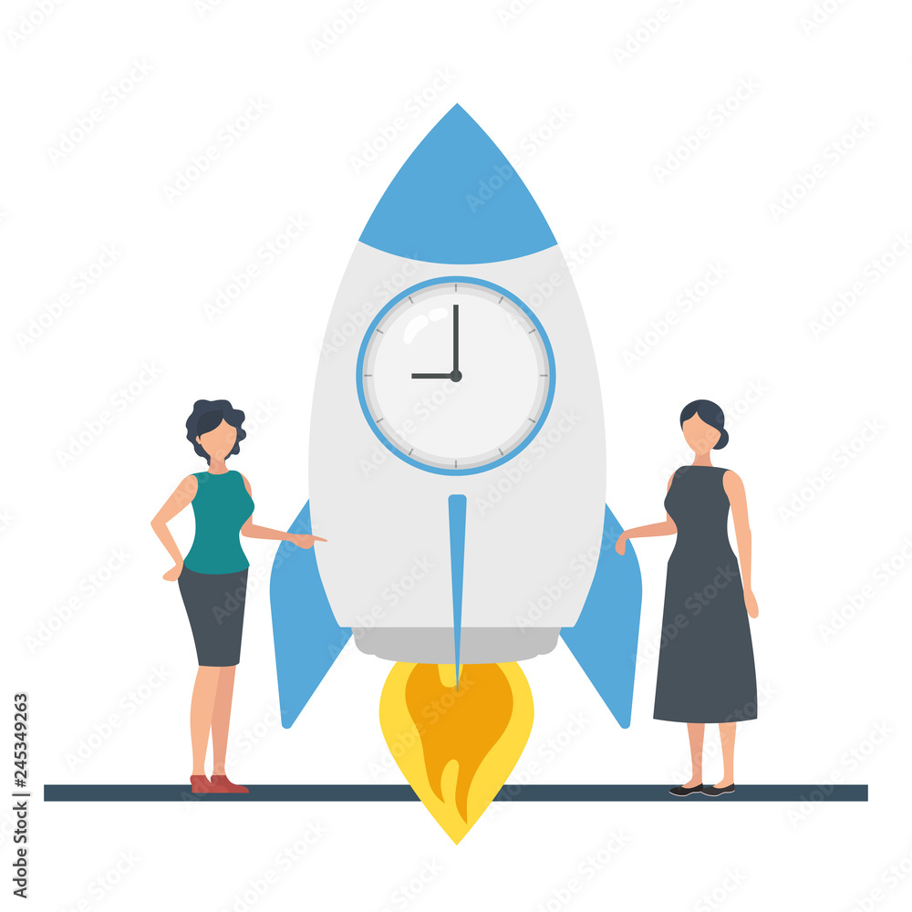 Poster the concept of time in business. time to start a startup, quick project implementation. time for a s