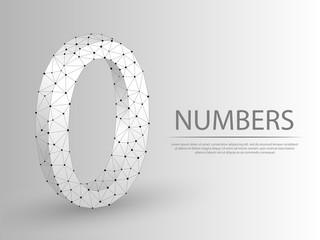 number zero low poly abstract illustration consisting of points, lines, and shapes in the form of planets, stars and the universe. Origami vector digit 0 wireframe concept.