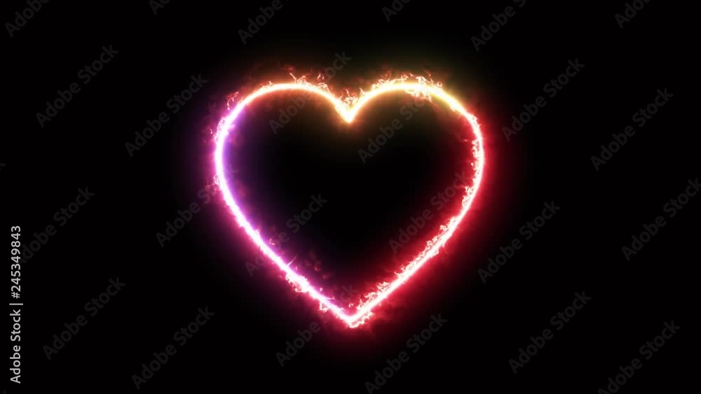 Poster valentines day heart animation - colorful lightning energy outline looping on black background in 4k