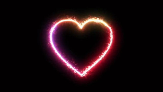Valentines day heart animation - colorful lightning energy outline looping on black background in 4k animation design