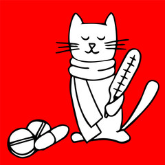 8 march cat love disease thermometer pills dialogue cartoon isolated vector silhouette