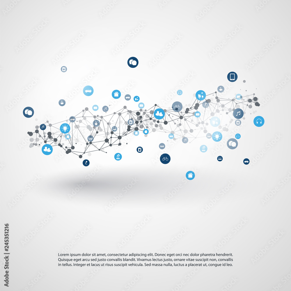 Poster internet of things, cloud computing design concept with icons - digital network connections, technol