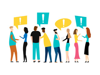 Group of cartoon young people talking. isolated on white background. Vector illustration.