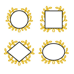 Set of geometric frames with wreath in lineal style. Vector collection icon illustration