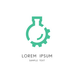 Lab and gear wheel logo - test tube and pinion symbol. Laboratory and medical equipment, chemical industry and technology vector icon. © AlexKaplun