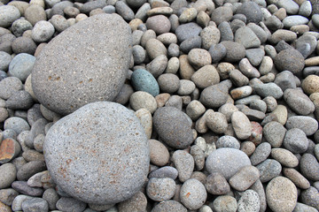 Big stones among smaller pebbles, in the garden.
