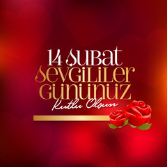 14 February Valentine's Day Celebration (Turkish - 14 Subat Sevgililer Gununuz Kutlu Olsun) wishes, billboard, social media card design.