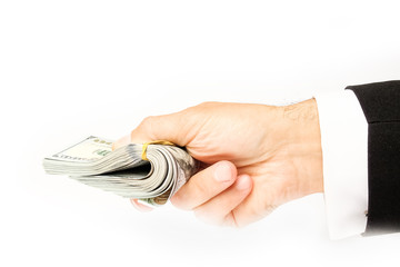 Business Money dollars in the hands on a white background