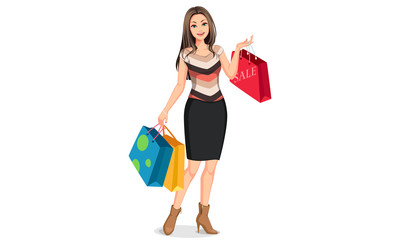 young happy smiling woman with shopping bags