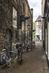 Impression of a narrow street in the old center of Delft