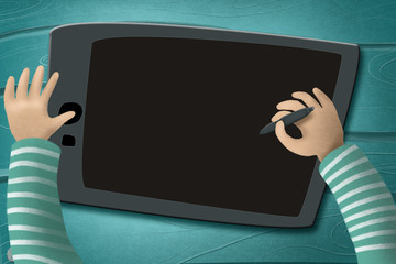 Tablet and hands