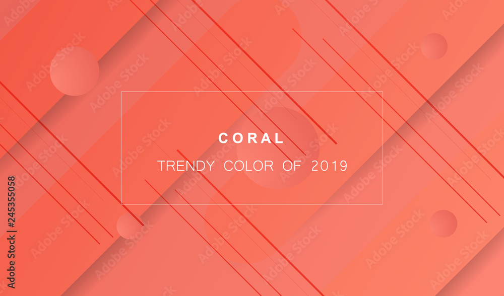 Poster coral trendy color of 2019. gradient geometric dynamic abstract background. modern texture for layou